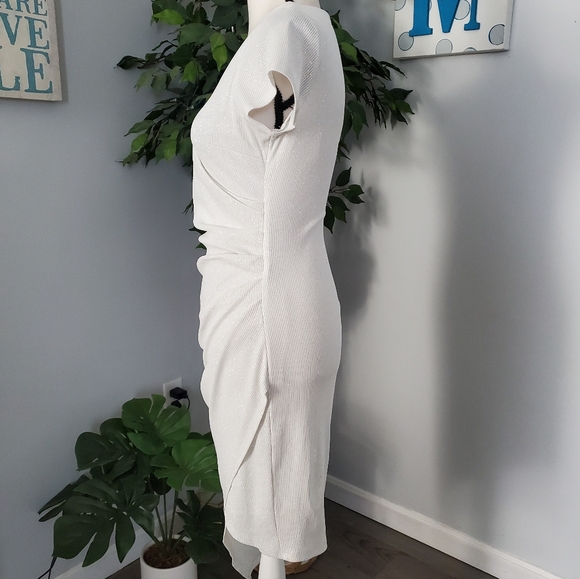 I.N. SAN FRANCISCO Vtg Surplice Faux Wrap Glitter Stripes Ruched Asymmetric 9 - Picture 3 of 13